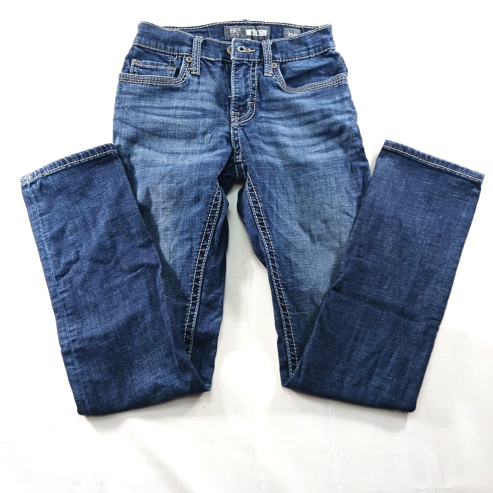 BKE Alec Straight Leg Jeans Mens 29R Medium‎ Wash Blue Denim Contrast Stitch
